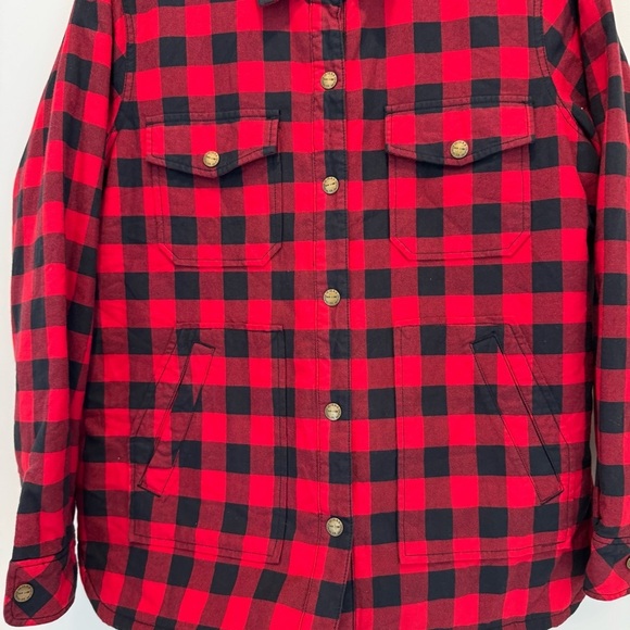 Current Elliott Red Black Plaid Sherpa Workman Shacket Jacket Size 2/ M - Picture 5 of 14